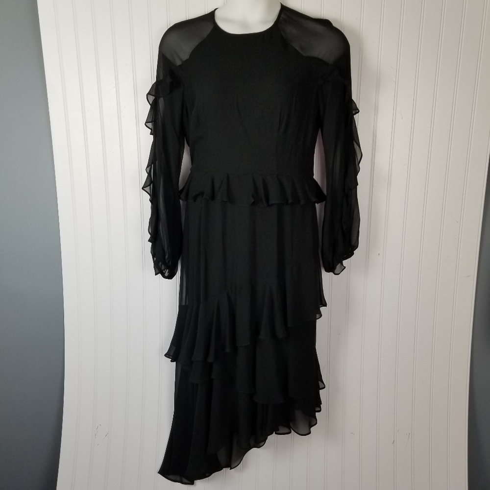Cooper St Tiered Dress Size 10 Black Lined Asymmetric Long Sleeve Sleeve Ruffles - Picture 8 of 12